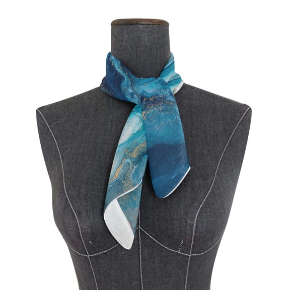 Square Scarf 24x24 Inch Aqua Gilded Waves Silky Satin Sun Protection Neck Scarf for Women Multi-Purpose Head Wrap Bandana for Hair Bag Decoration