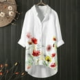 thumbnail image 2 of HAPIMO Discount Women's Long Sleeve Shirts Button Down Lapel Collar Sweatshirt Flower Print Tops Gifts for Women Casual Loose Pocket Tee Shirt Relaxed-Fit Pullover Blouse Fashion Clothing White XL, 2 of 5