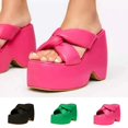 thumbnail image 4 of Lovskoo 2024 Women's Platform Wedges Sandals Open Toe Summer Cross Ladies Slides Thick Soled Shoes Casual Slippers Hot Pink, 4 of 4