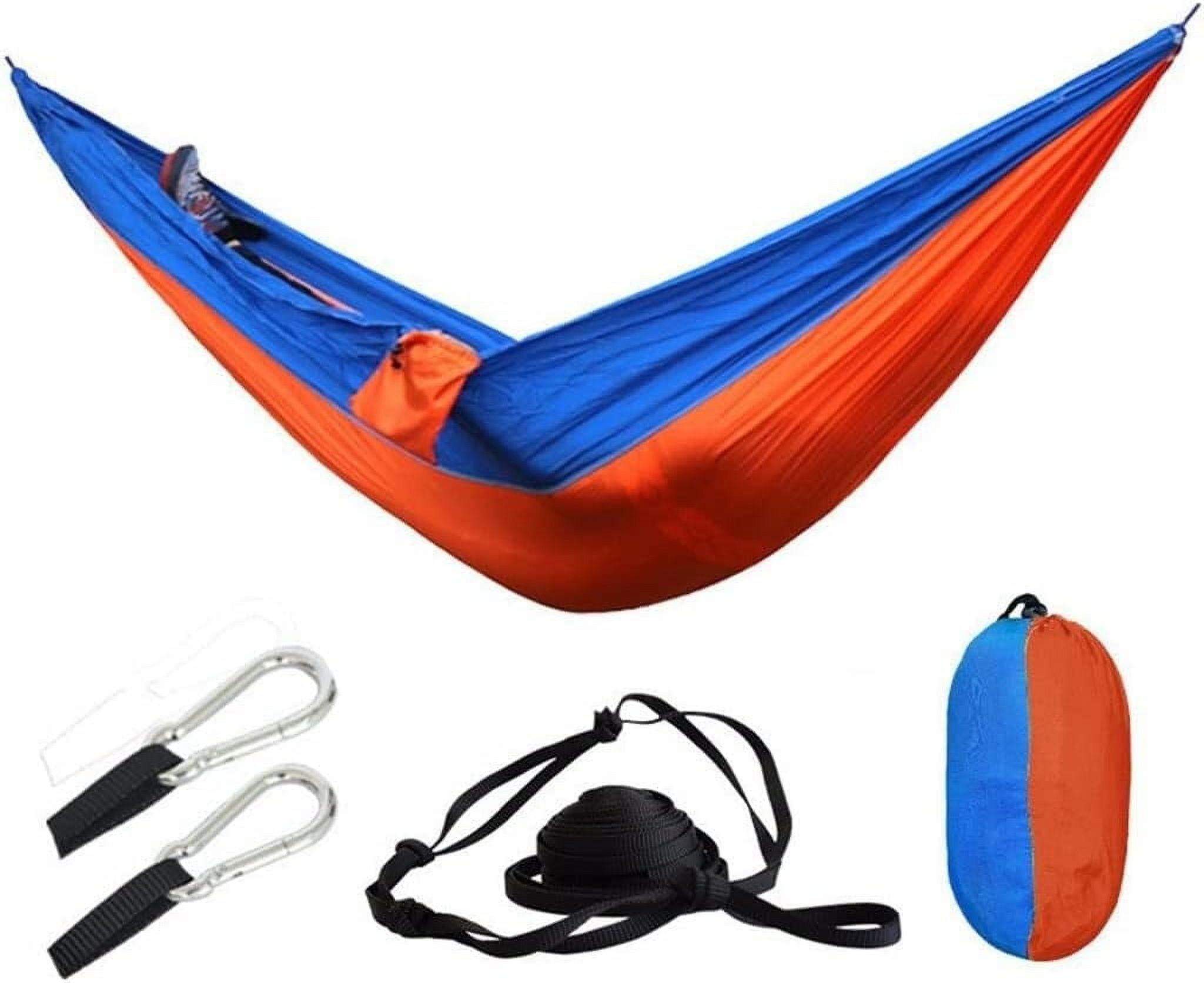RKXQT Portable Nylon Cloth Double Camping Hammock with Carabiners & Ropes, Lightweight & Breathable