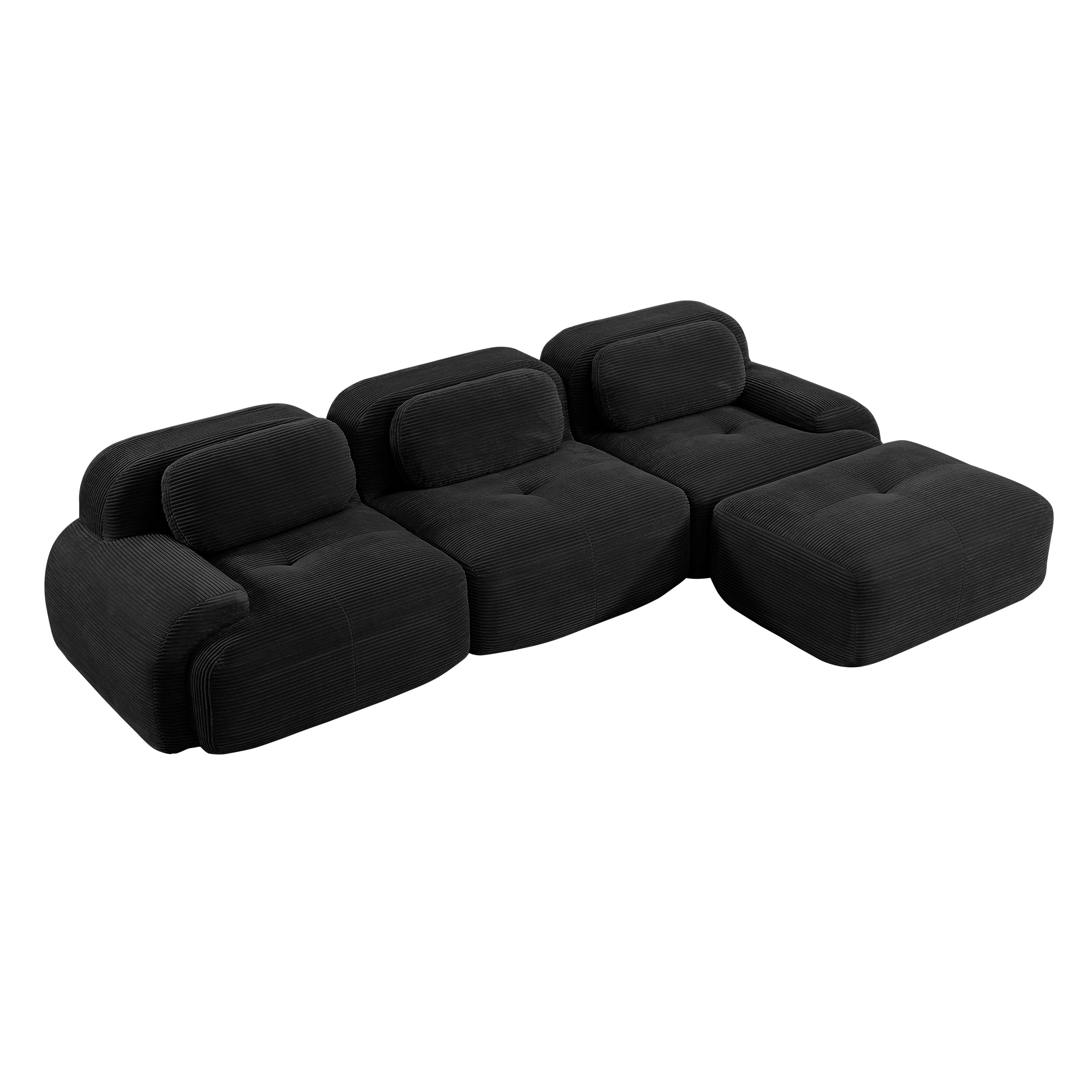 Modular L-Shaped Sectional Sofa with Ottoman, Corduroy 3-Seater Ergonomic Sofa Couch with Curved Armrests for Living Room Bedroom