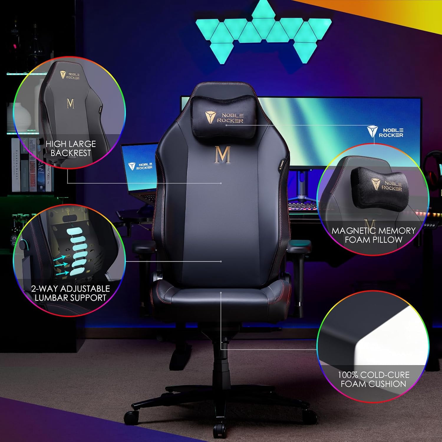 VANACC Gaming Chair Ergonomic PC Game Chair- Lumbar Support Headrest 4D Armrests Computer Chair, Big and Tall Comfortable Large, Black Pu, R Size
