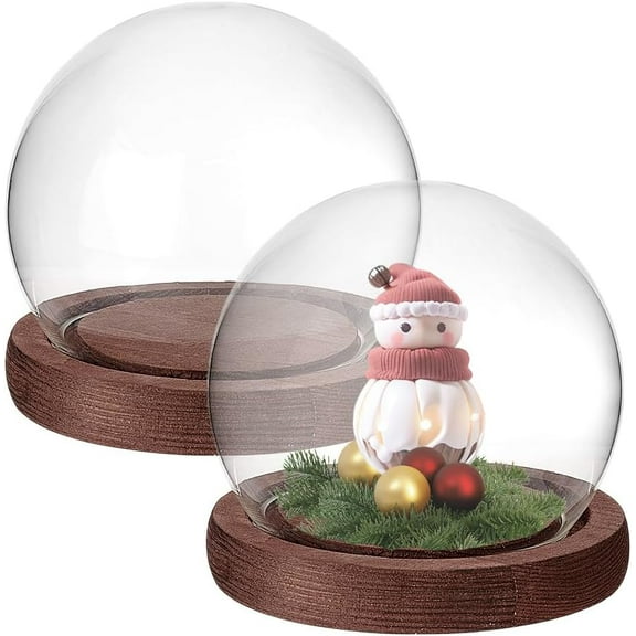 2pcs Glass Display Dome Cloche Round Dome Cover with Wooden Base Clear Glass Globe Bell Jar Display Case for Christmas Snow Globe Home Flower Plants Crafts Decor 3.8x3.2 Inch for diy