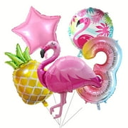 Tropical Flamingo Pineapple Foil Set Number 3 Color Number Balloon Girl Birthday Hawaiian Party Baby Shower Decoration
