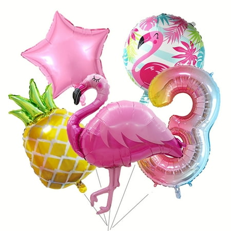 Tropical Flamingo Pineapple Foil Set Number 3 Color Number Balloon Girl Birthday Hawaiian Party Baby Shower Decoration