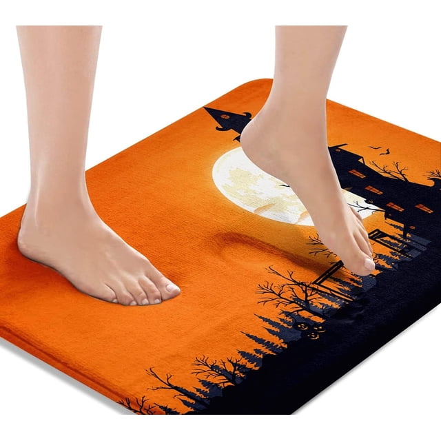 Bath Mat for Bathroom,Bathroom Mats Rugs No Slip,Halloween Theme Orange Washable Cover Floor Rug Carpets Floor Mat Bathroom Decorations 18x30 Inches for Kitchen Bedroom Indoor