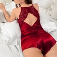 thumbnail image 6 of SwiftWear Women's Lace Backless Satin Pajama Set Valentine's Day Gift Silky Sleepwear Cami & Shorts 2 Piece V-Neck Nightwear​, Red, 6 of 7