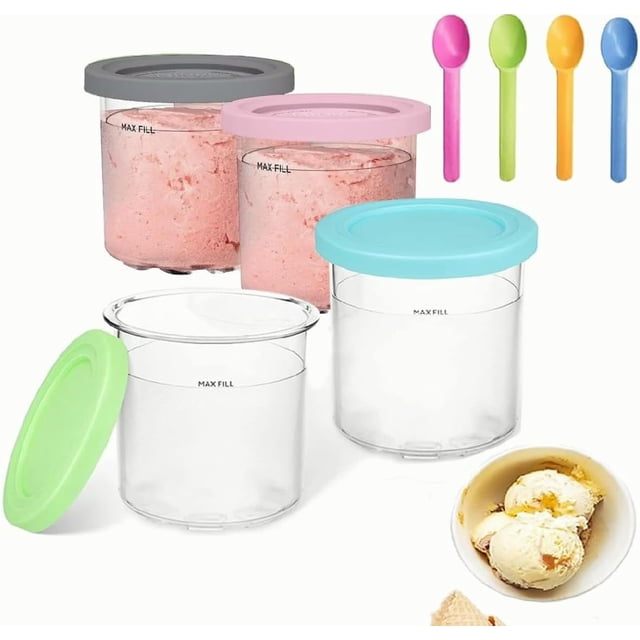 Plastic Ice Cream Containers Pints Lids Compatible Ninja Creami Deluxe NC299AM C300 Series BPA Free Dishwasher Safe