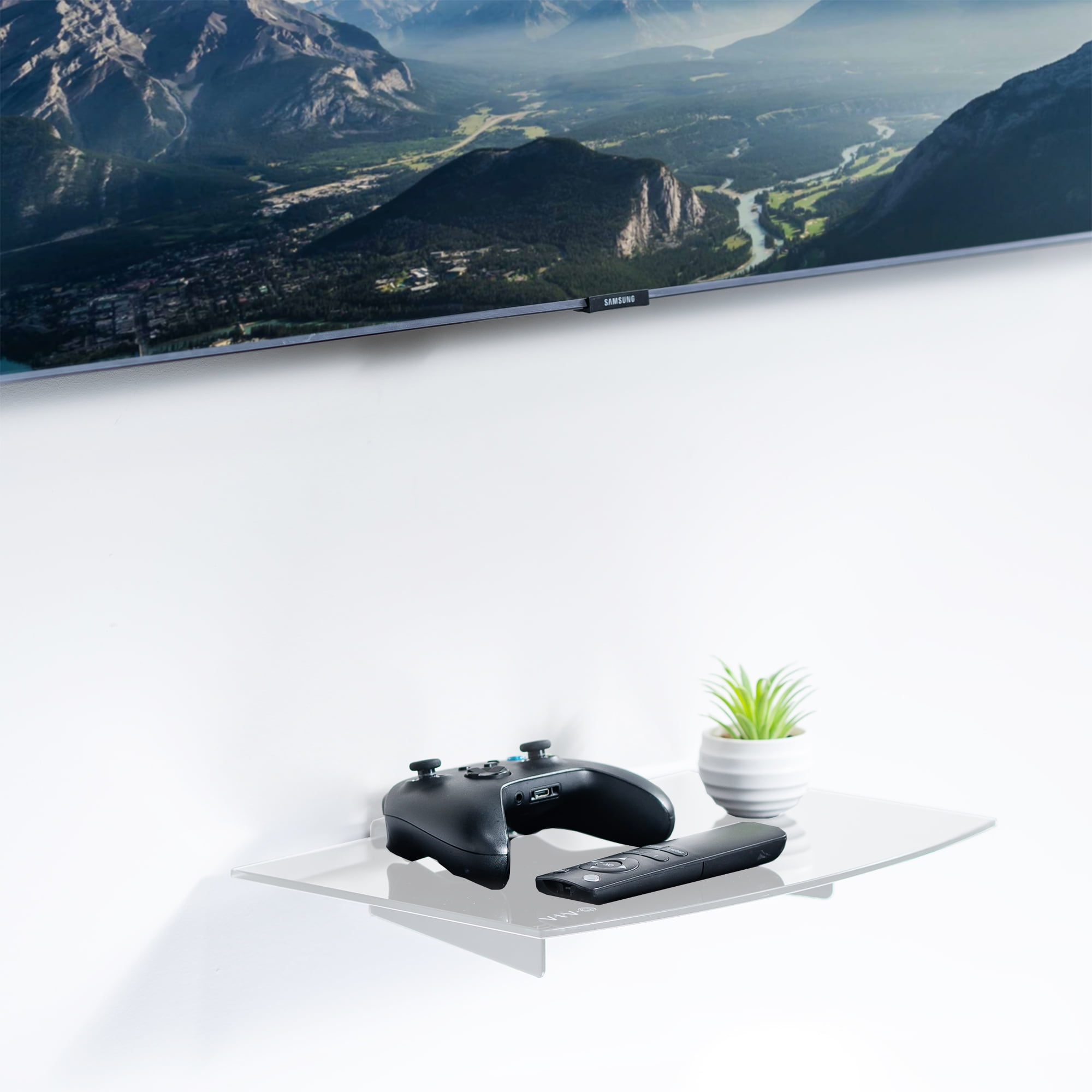 VIVO White Floating Wall Mount Tempered Glass Shelf for DVD Player, Game System