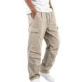 thumbnail image 2 of XuJwPNcy Men's Casual Cargo Pants Drawstring Waist Workout Trousers with Pockets Hiking Travel Work Pants Fall Outfits(Beige,XX-Large), 2 of 7