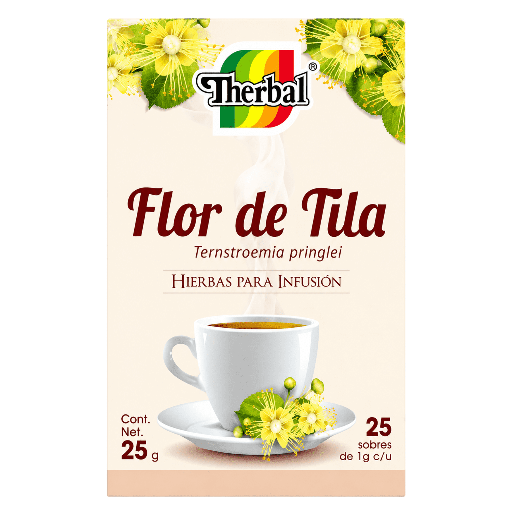Therbal Flor de Tila Herbal Tea, Linden Flower Herbal Infusion Tea Bags, Traditional Botanical Tea, Individually Wrapped Tea Bags, 25 Count (25 g)