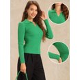 thumbnail image 2 of DARING DIVA Women's Collared Ribbed Knit Long Sleeve  Blouse XS Green, 2 of 6