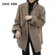 thumbnail image 2 of CHIC VEN-abrigo de mezcla de lana para mujer, chaqueta de lana de longitud media sólida, blusa gruesa y cálida, abrigo para mujer, Tops para dama de oficina, otoño e invierno, 2 of 5