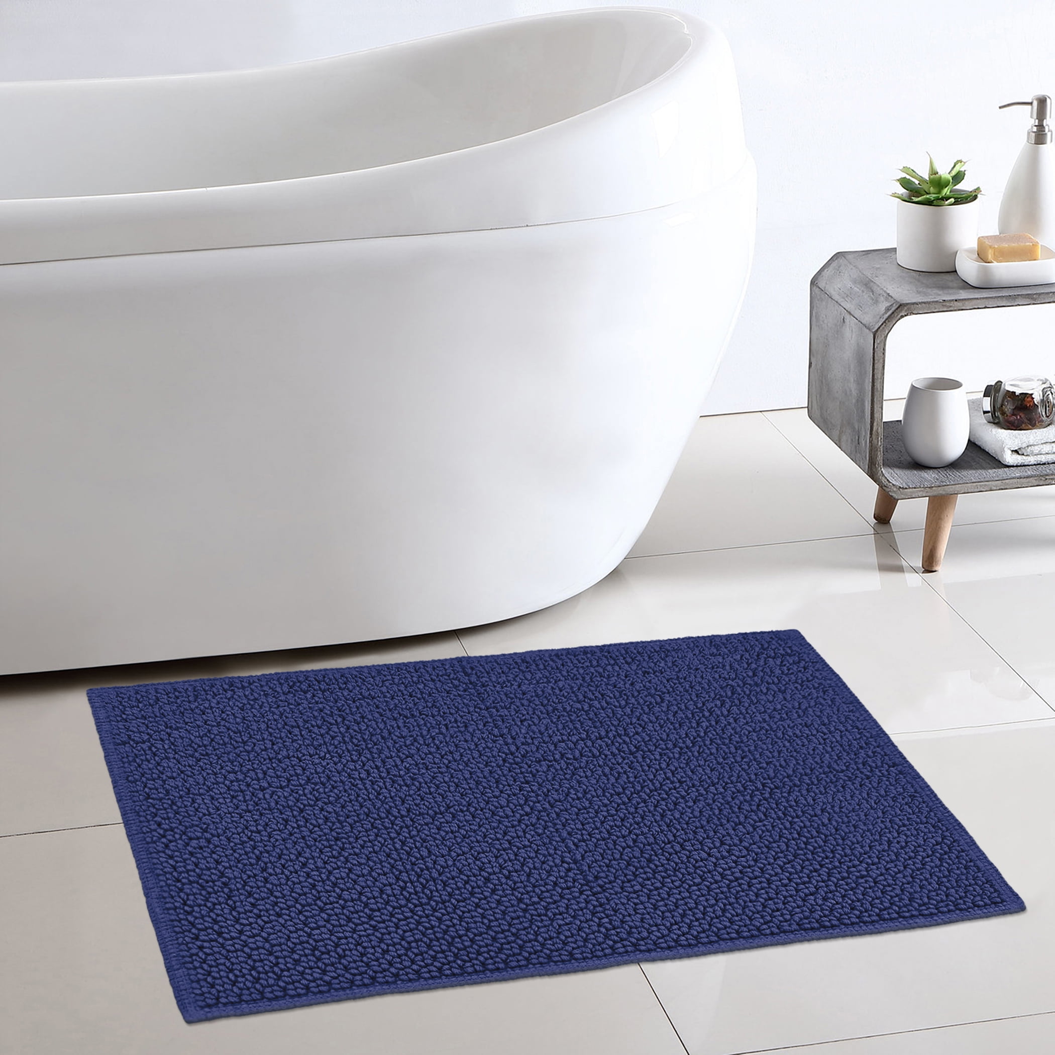 Better Homes & Gardens Signature Soft Cotton Looped Bath Mat, Blue Admiral, 20" x 34"