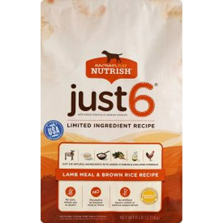 Rachael Ray Nutrish Just 6 Natural Dry Dog Food, Lamb Meal & Brown Rice Limited Ingredient Diet, 6