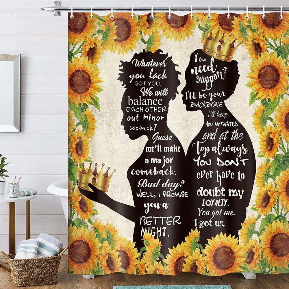 Sunflower Afro Girl Black Queen Shower Curtain, African American Woman