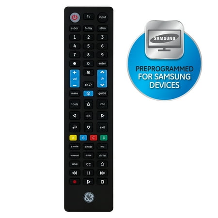 GE 4 Device Universal TV Remote Control, Samsung Direct Replacement, Black, 44235