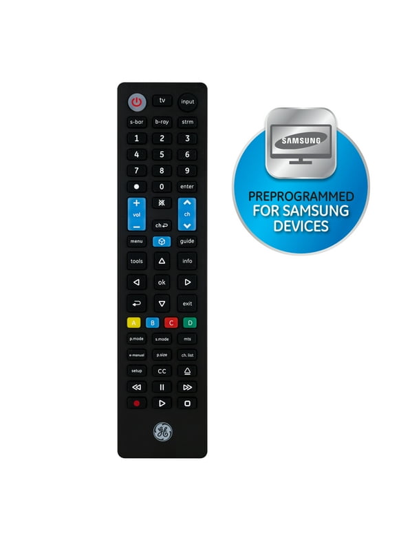 GE 4 Device Universal TV Remote Control, Samsung Direct Replacement, Black, 44235