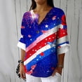 thumbnail image 3 of Womens Patriotic Linen Shirts Long Sleeve Button Down Floral Shirt Tops Loose Holiday July 11th Outfits Sky Blue, 2XL, 3 of 6