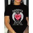 thumbnail image 1 of Women's Crew Neck T-Shirt with "Daddy'S Angel" Lettering and Love Wings Graphic, Casual Short Sleeve Top for All Seasons, 1 of 5