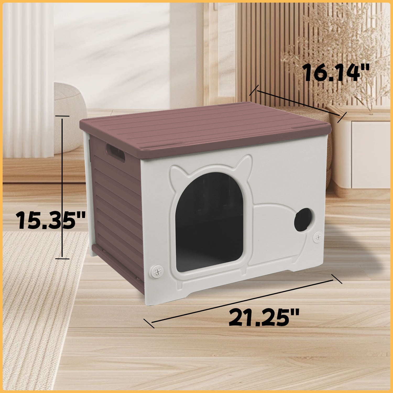 Pempet Plastic Cat House Waterproof Feral Cat Shelter Indoor Outdoor(Brown)