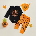 thumbnail image 2 of NOLDARES My First Halloween Baby Boy Outfit Newborn Long Sleeve Romper Pants Hat Baby Pumpkin Clothes 3pcs Fall Winter Clothes(Black,12-18 M), 2 of 5