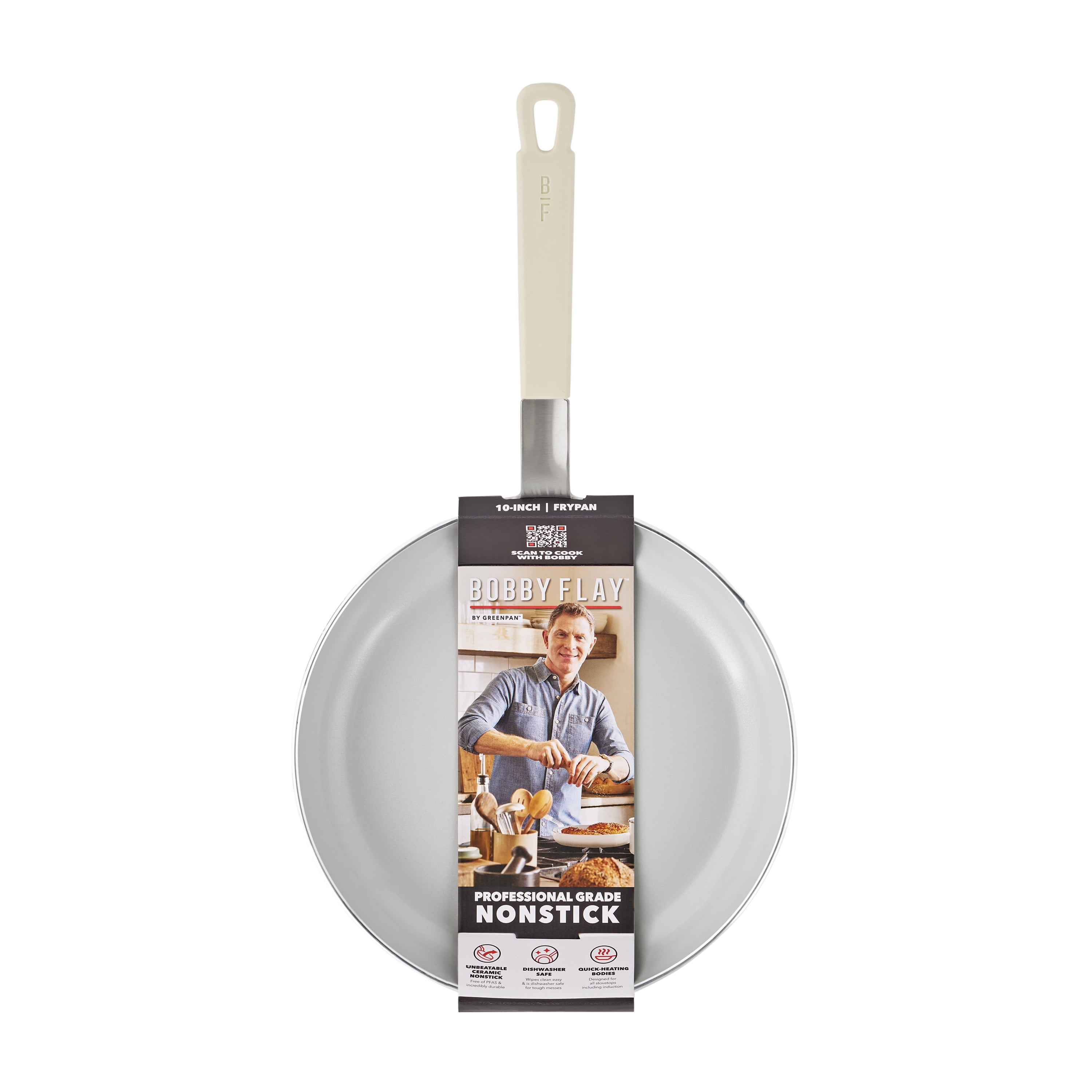 GreenPan Bobby Flay 10" Fry Pan Aluminum Ceramic Nonstick, Cream