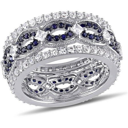 White Sapphire Fashion Ring - 2-7/8 Carat T.G.W. Created White and Blue Sapphire Sterling Silver Fashion Ring