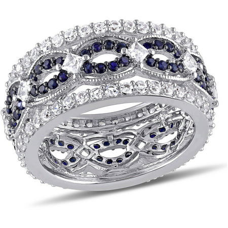Tangelo 2-7/8 Carat T.G.W. Created White and Blue Sapphire Sterling Silver Fashion Ring