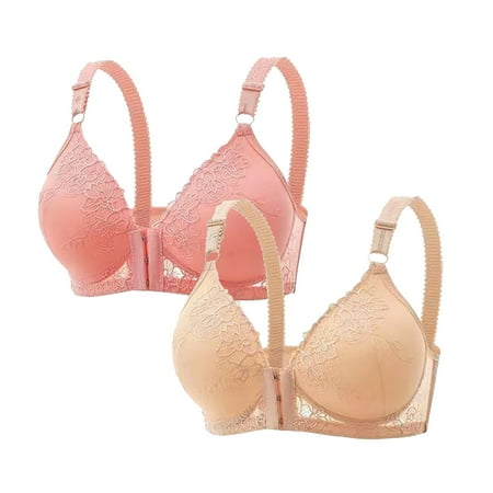 Gnurob Seamless Front Closure Bras for Womens Plus Size Push Up Bra 2 Pack No Underwire Bralette T-Shirt Padded Bralettes Comfortable Breathable Brassiere Clearance Saving Pink Medium