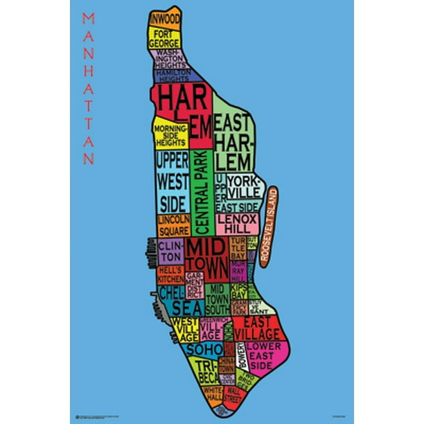 Manhattan Neighborhoods Poster 24x36 Walmart Com Walmart Com