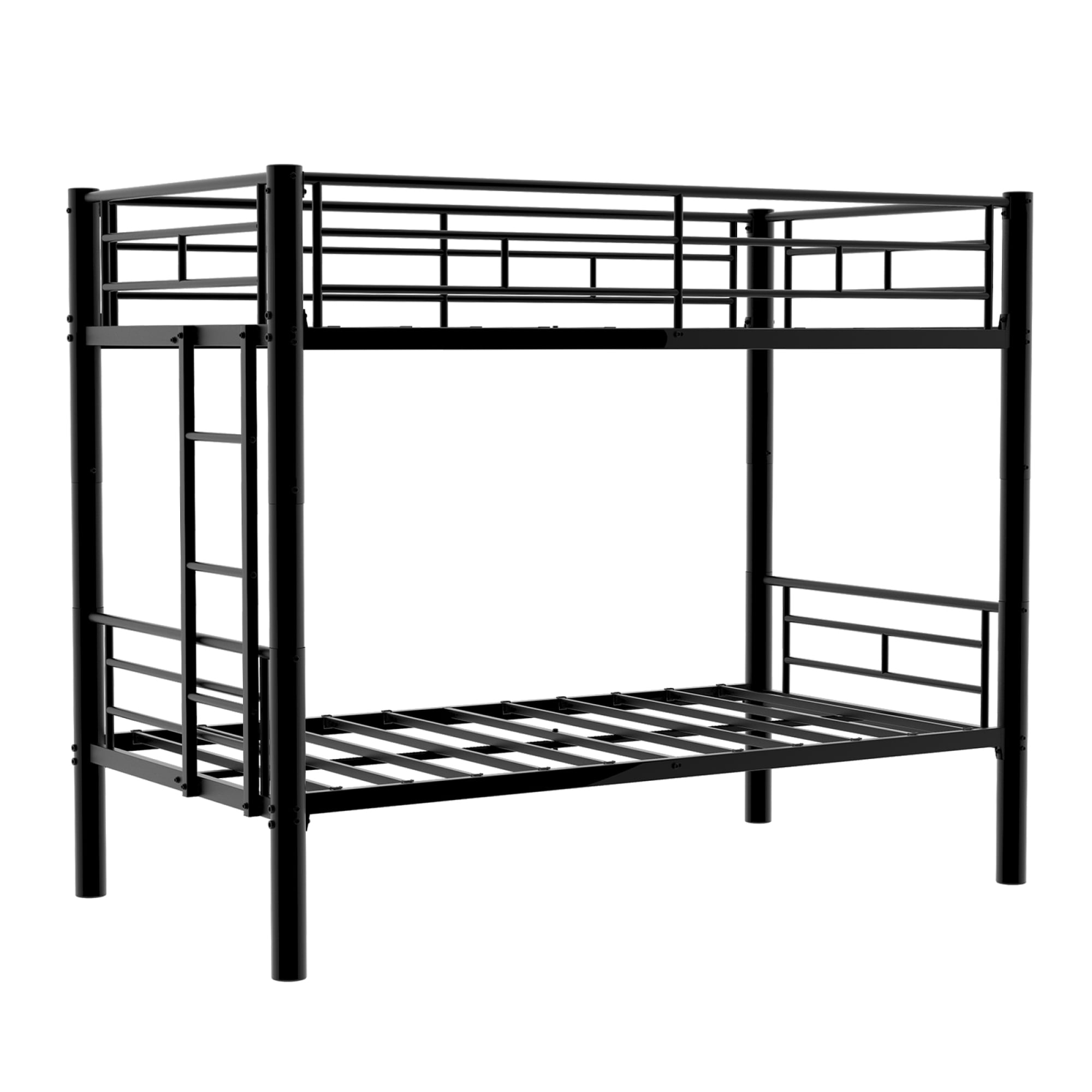 Twin over Twin Bunk Bed with Ladder and Safety Guardrails, Metal Bunk Bedframe for Kids Boys Girls, can be convertible into 2 Beds, No Spring Box Required