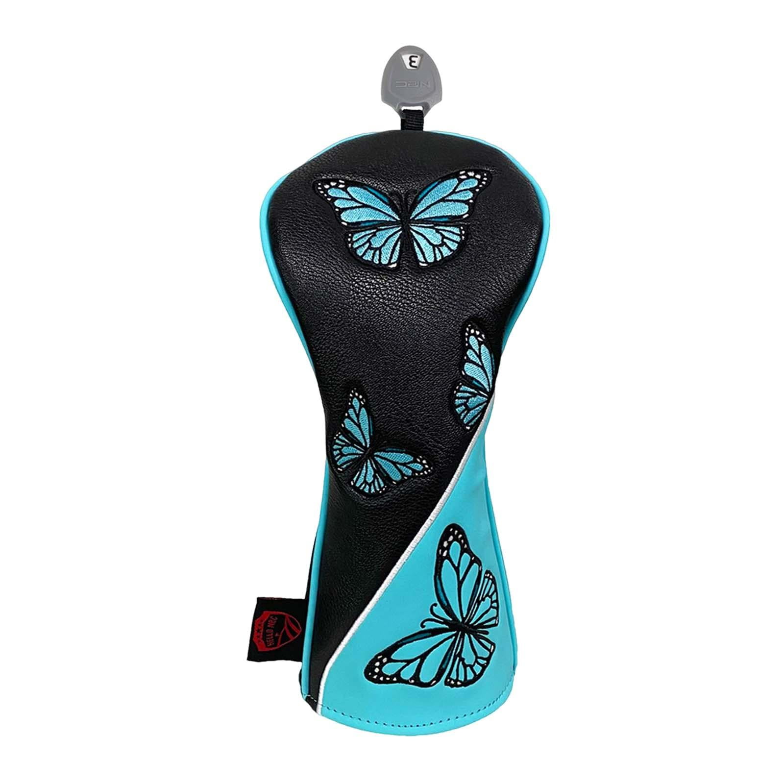 Golf Wood Headcovers PU Leather Protector Scratch Butterfly Pattern Club Head Cover for Golfer Outdoor Sports Travel Transport Black FW