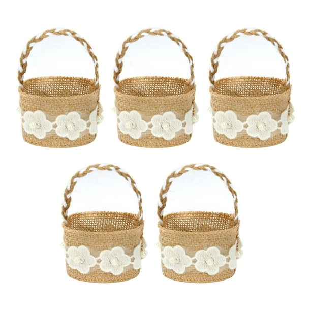 Cesta de regalo de dulces de 5 piezas, cesta de regalo de dulces de boda, cesta de flores de arpillera Estilo B