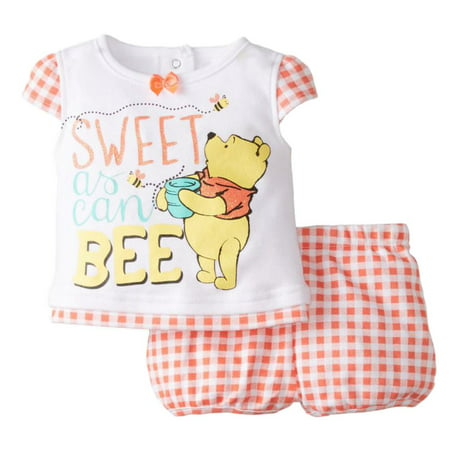 Disney Infant Girl Winnie Pooh 2 PC Sweet As Can Bee Shirt Shorts Outfit