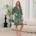 thumbnail image 2 of Zipper Robes for Women Lightweight 3/4 Sleeve Summer Bathrobes for Women Zip Up Front Knee Length Vintage Floral Print Trendy Sleepwear Nightgown with Pockets Green L, 2 of 8