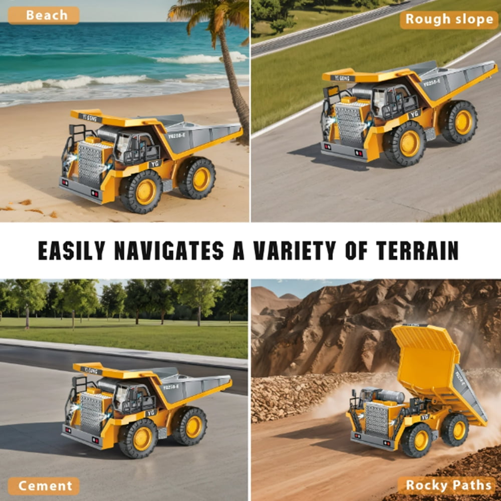 1047 Children 2.4G ，9CH Remote Control Model Car Toys Dump Truck Vehicle Christmas Birthday Gifts，1 Battery