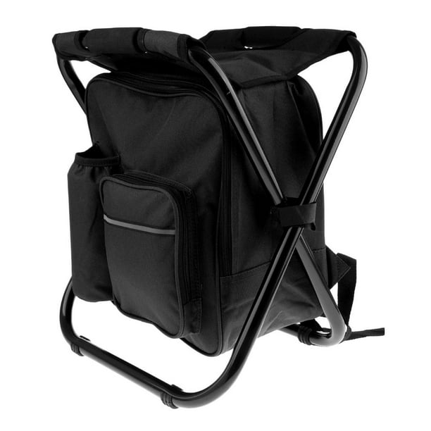 Foldable Backpack Stool Portable Fishing Camping Chair Bag Black