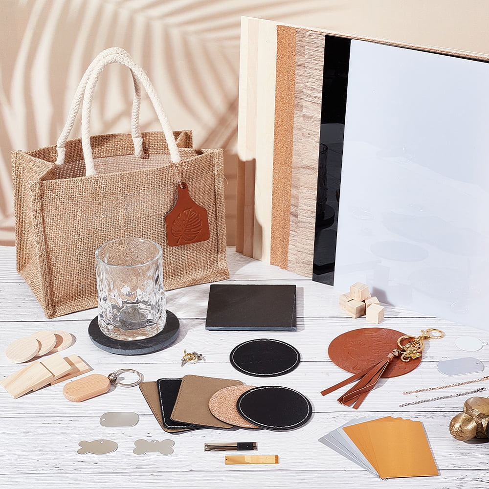 Leather Working Kit for Beginners Tools Including Acrylic Plate 304 Stainless Steel Black Stone Cup Mat Iron Ball Chains Wood Tags Blank