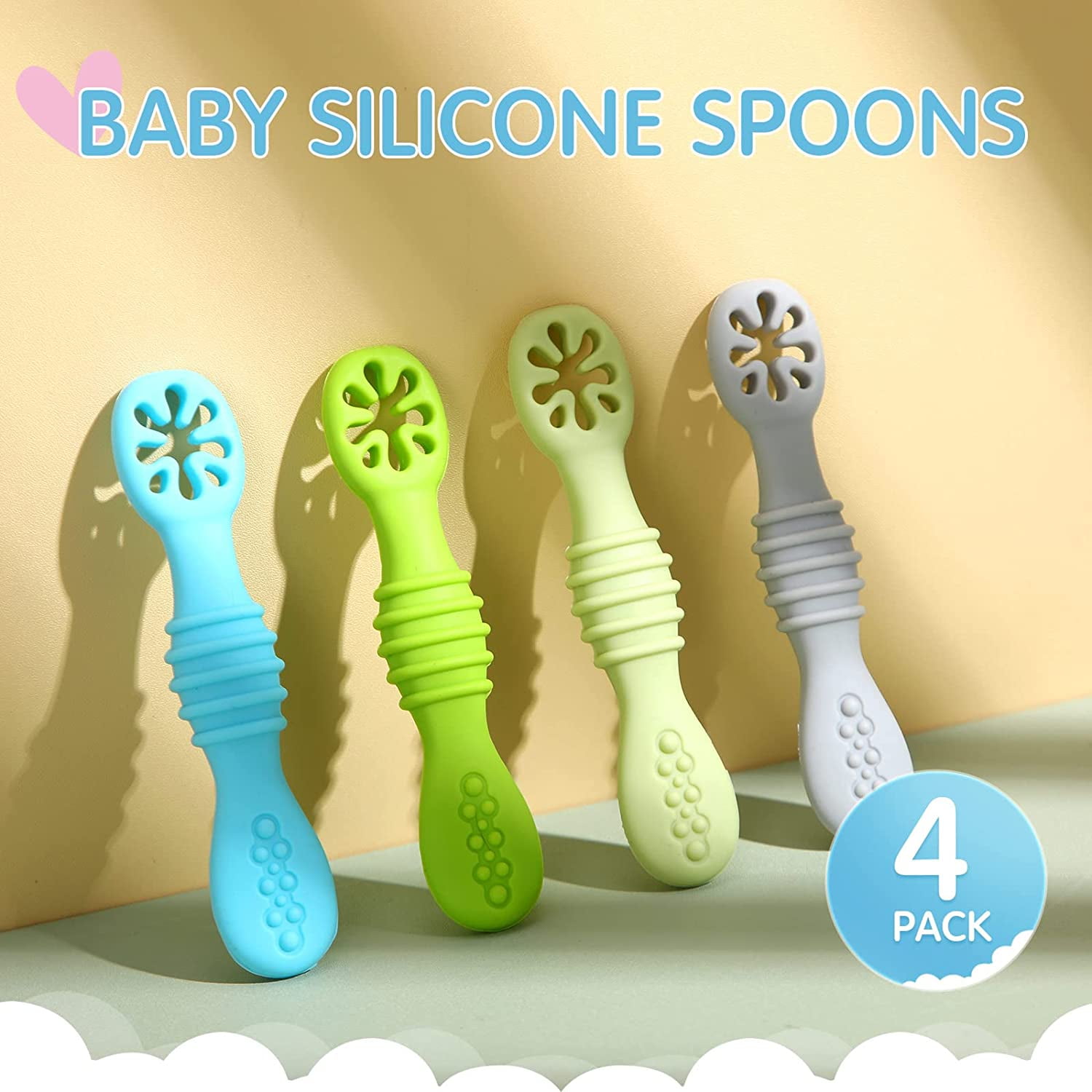  Baby Spoons First Stage 4 Months,6-12 Months Infant Spoons  BabySoft Silicone Baby Utensils Set Self Feeding Trai ning Spoon for Babies  Led Weaning 2-pack : Baby
