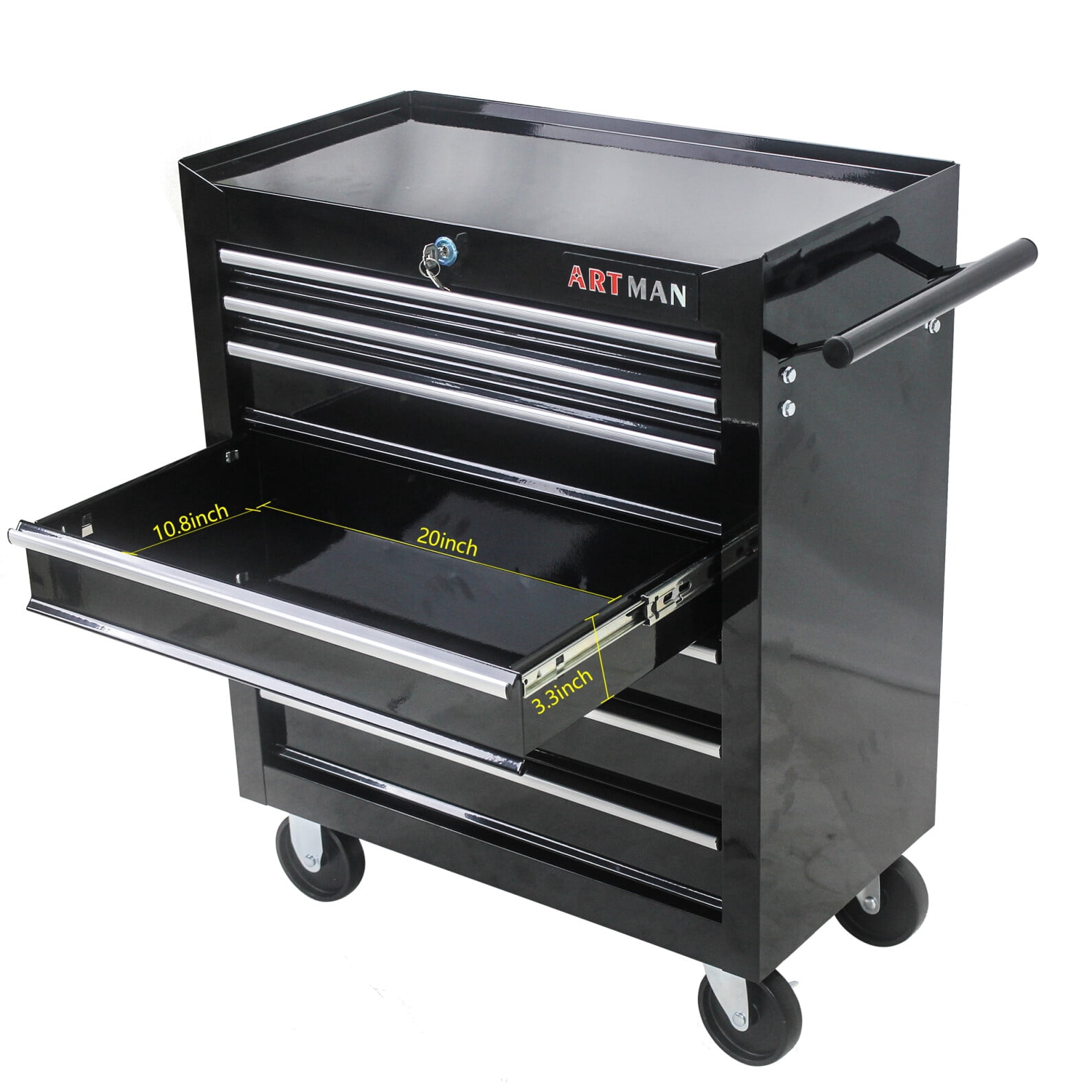 Rolling Tool Chest with 7-Drawer Tool Box with Wheels, Multifunctional Tool Cart Mechanic Tool Storage Cabinet for Garage, Warehouse, Workshop, Repair Shop, Black