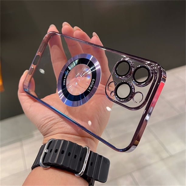 Magsafing-funda de teléfono con logotipo de aleación, cubierta transparente a prueba de golpes, chapado magnético, para iPhone 14, 11, 12, 13 Pro, Xs Max, Xr, X, 7, 8, 14 Plus Fivean unisex