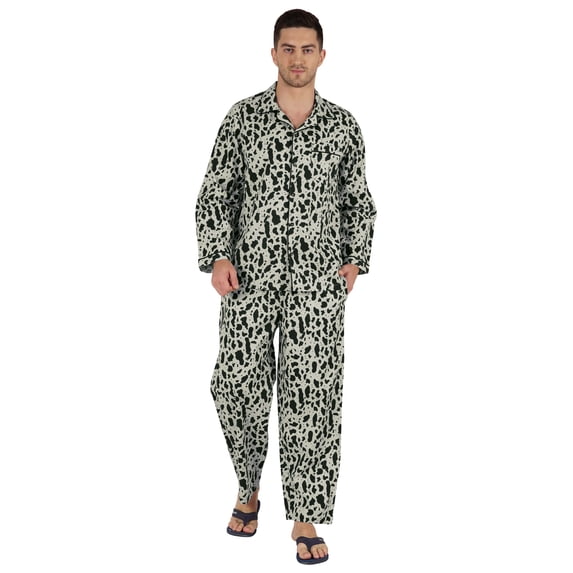 Inkmeso Men's Cotton PJs Printed Sleepwear Lounge Wear Top & Bottom Pajama Set