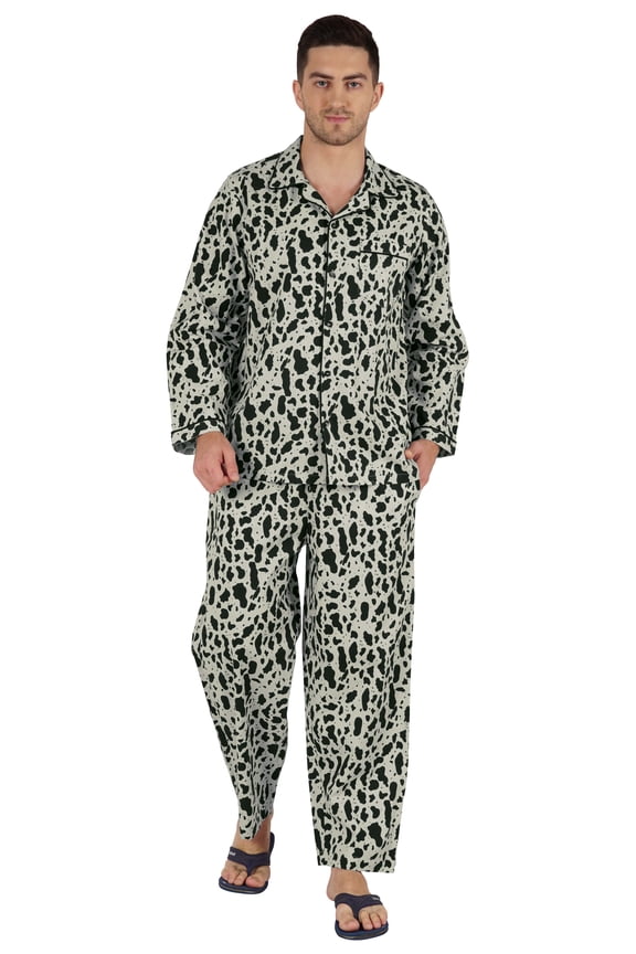 Men's Cotton PJs Printed Sleepwear Lounge Wear Top & Bottom Pajama Set