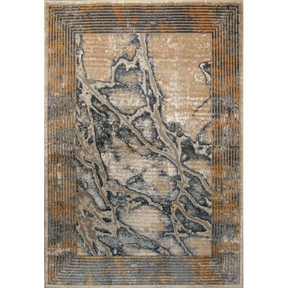 La Dole Rugs Contemporary Marble Pattern Bordered Abstract Modern Area Rug - Premium Durable Carpet for Living Room, Bedroom, and Office - Silver, Beige, and Grey, 8x10 (7'10" x 10'5", 240cm x 320cm)