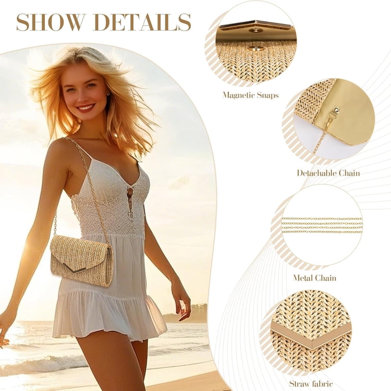 Straw Purse for Women, Summer Woven Beach Purse Trendy with  display picture 3