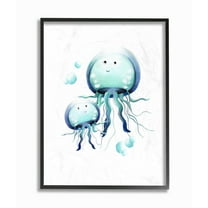 The Kids Room by Stupell Cute Cartoon Baby Jellyfish Family Ocean Animal Painting Framed Giclee Texturized Art by Studio Q by Studio Q