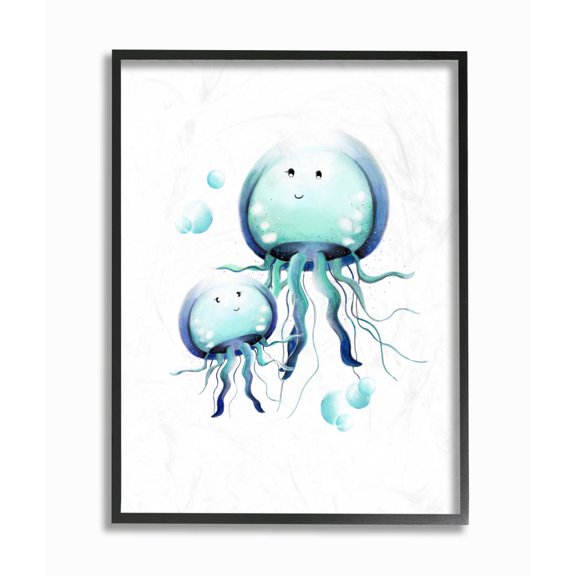 The Kids Room by Stupell Cute Cartoon Baby Jellyfish Family Ocean Animal Painting Framed Giclee Texturized Art by Studio Q by Studio Q