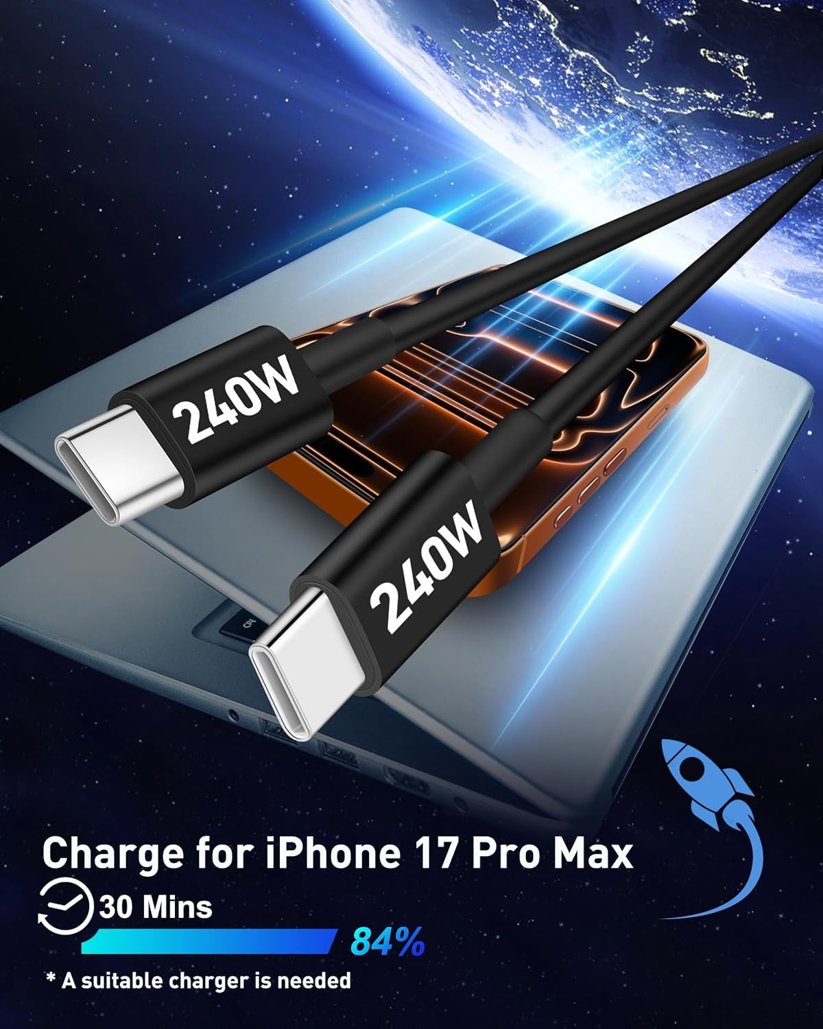 iPhone 17 16 15 Car Charger Fast Charging, 90W 4-Port USB C Fast Car Charger Cigarette Lighter Adapter with 240W 3FT USB-C Cable for iPhone 17/Air/17 Pro/16/15 Pro Max/Plus/16e, iPad, Galaxy, Android