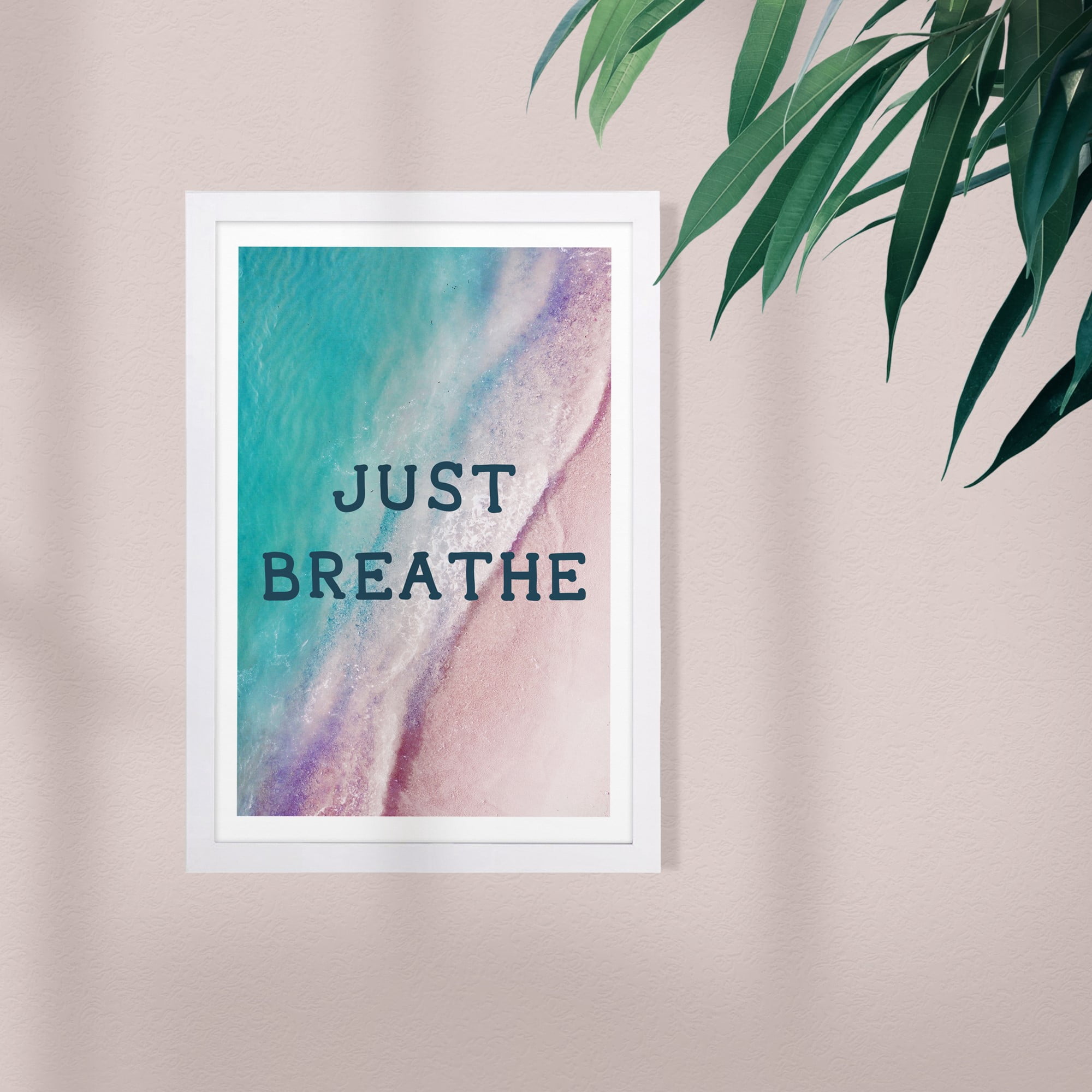 Just Breathe Ocean' Inspirational Quotes and Sayings 13.00" x 19.00" Framed Drawing Art Prints, by Wynwood Studio